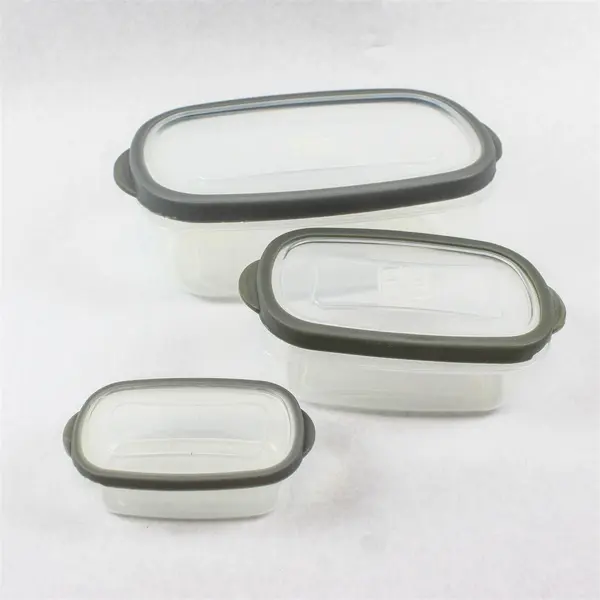 Lot of 3 Clear Rectangular Food Storage Containers 220/800/2600mL Grey Lids