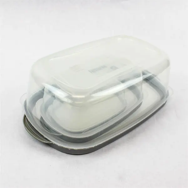 Lot of 3 Clear Rectangular Food Storage Containers 220/800/2600mL Grey Lids