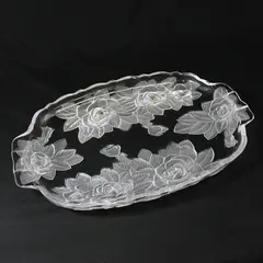 Studio Nova Crystal WINTER ROSE  15.25" Oblong Etched Rose Handled Tray 