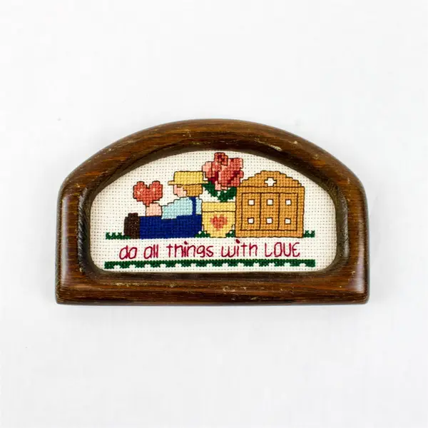 Lot of 3 Vintage Counted Cross Stitch Signs Wood Frames Bed & Breakfast Love