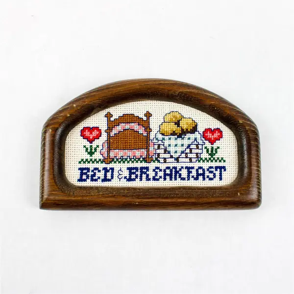 Lot of 3 Vintage Counted Cross Stitch Signs Wood Frames Bed & Breakfast Love