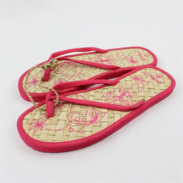 Surf Bay Brand Pink Straps With Woven Straw Sandal Flip Flops Women's Size 6