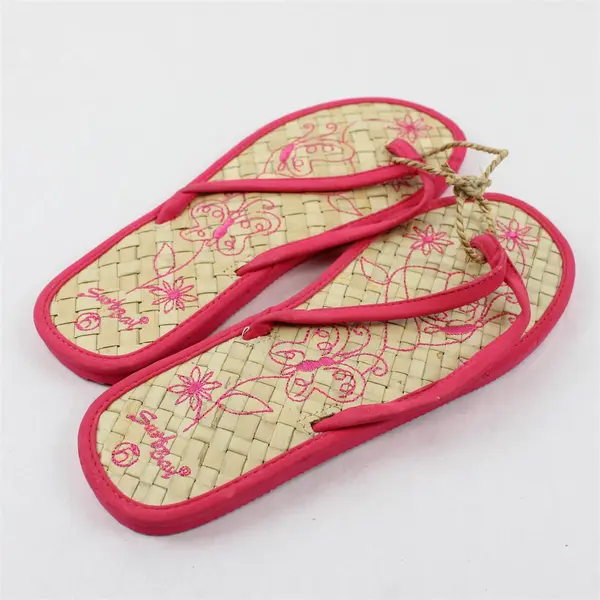 Surf Bay Brand Pink Straps With Woven Straw Sandal Flip Flops Women's Size 6