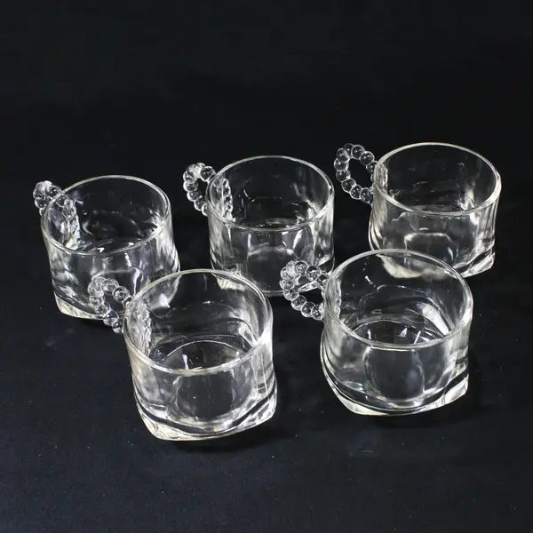 Lot of 5 Hazel Atlas 1305 Snack Cups Clear Beaded Handles 