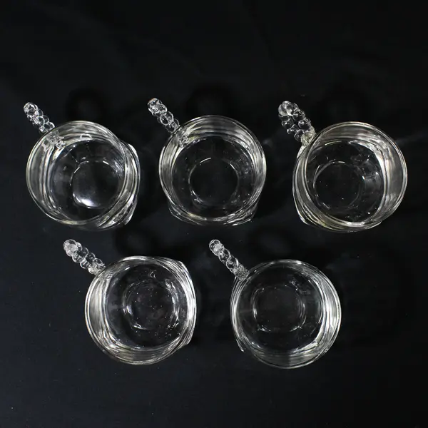 Lot of 5 Hazel Atlas 1305 Snack Cups Clear Beaded Handles 