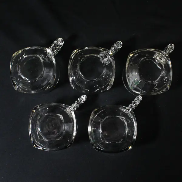 Lot of 5 Hazel Atlas 1305 Snack Cups Clear Beaded Handles 