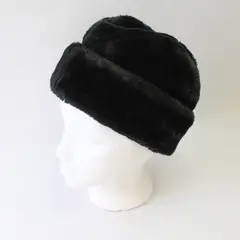 Vintage Black Faux Fur Russian-Style Women's Winter Hat 