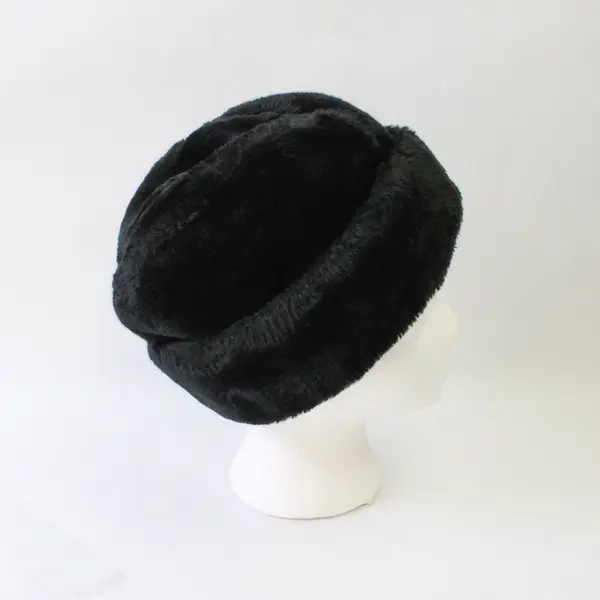 Vintage Black Faux Fur Russian-Style Women's Winter Hat 