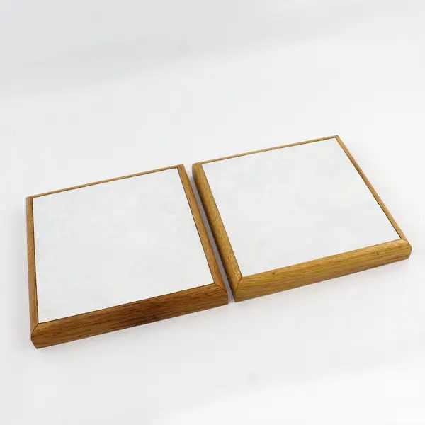 Set of 2 Handmade Wood And Floor Tile Trivets By Virgil L. Webster 9" x 9"