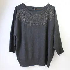 Cable & Gauge Dark Gray Bedazzled Long-Sleeved Top Women's 1X