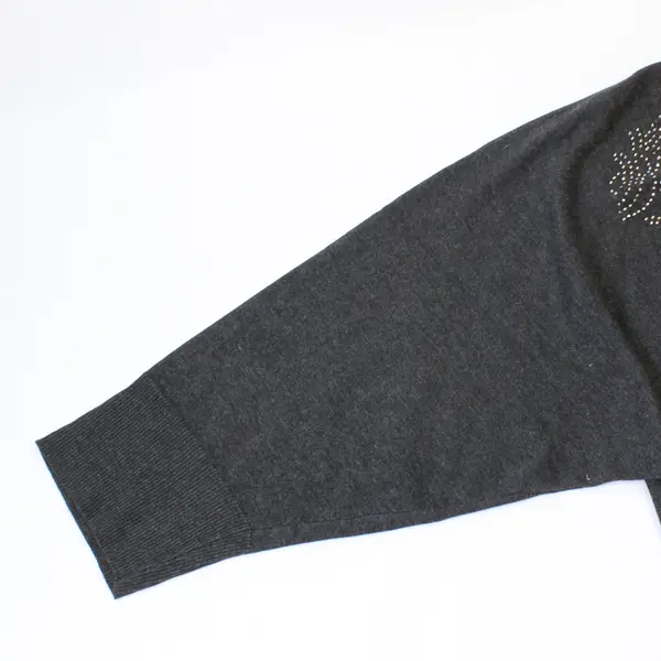 Cable & Gauge Dark Gray Bedazzled Long-Sleeved Top Women's 1X