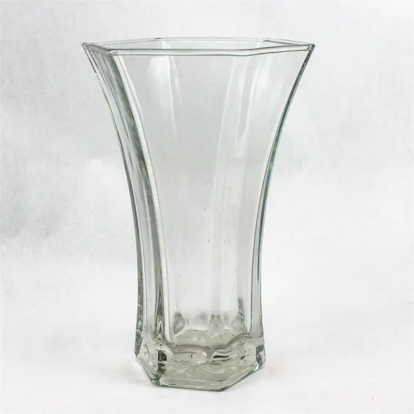 Hoosier Glass Clear Hexagon Shaped Bouquet Vase Home Decoration 10.5" Tall