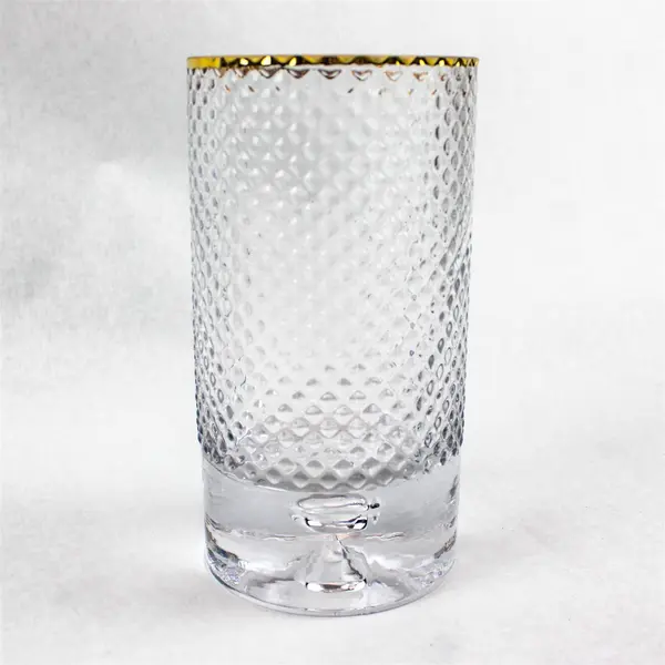 Unbranded Clear Cylinder Shaped Bouquet Vase Gold Trim Home Decor 7.5" Tall