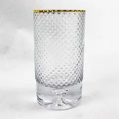 Unbranded Clear Cylinder Shaped Bouquet Vase Gold Trim Home Decor 7.5" Tall