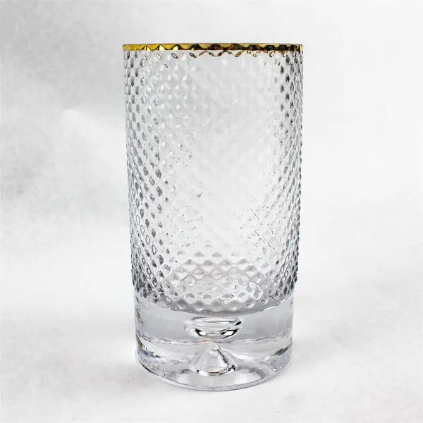 Unbranded Clear Cylinder Shaped Bouquet Vase Gold Trim Home Decor 7.5" Tall