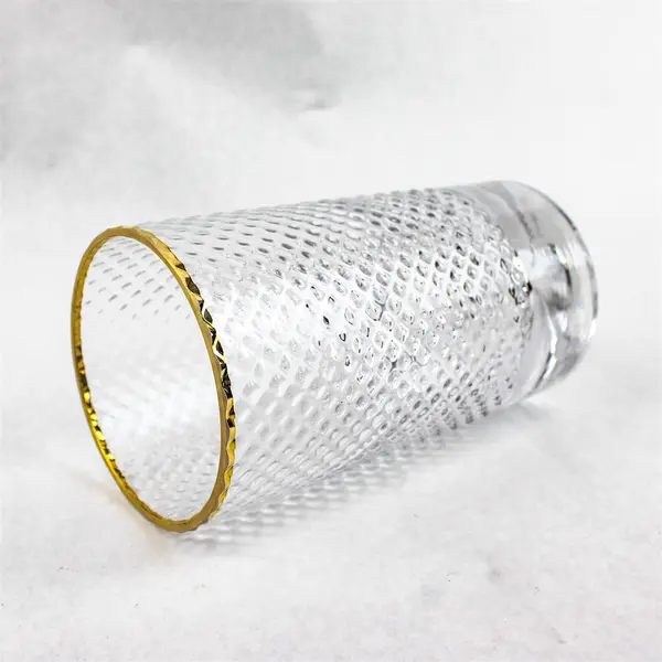 Unbranded Clear Cylinder Shaped Bouquet Vase Gold Trim Home Decor 7.5" Tall