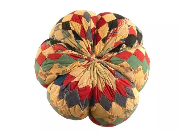 Vintage Plush Stuffed Pumpkin Sculpture 3D Table Floor Deco Patchwork Wood Stem