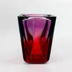 Unbranded Clear Red Square Shaped Bouquet Vase Modern Style Home Decor 8.5" Tall