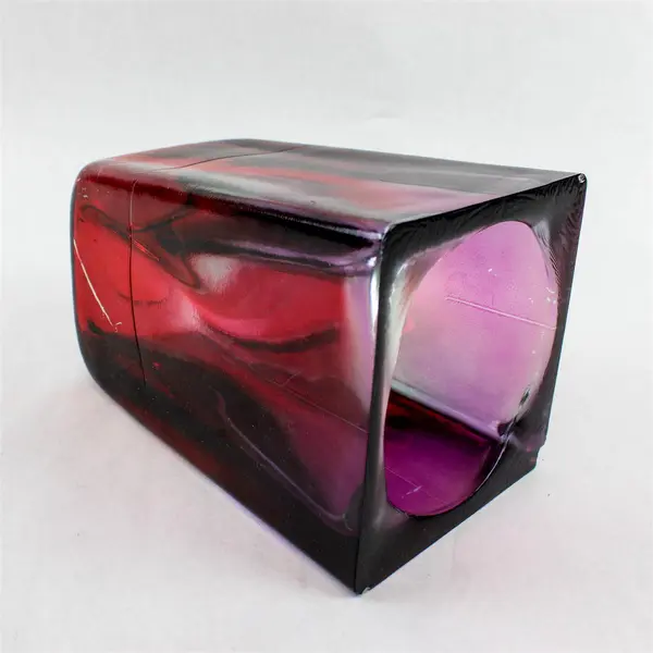 Unbranded Clear Red Square Shaped Bouquet Vase Modern Style Home Decor 8.5" Tall