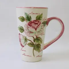 Large White Ceramic Coffee Mug Floral Love 