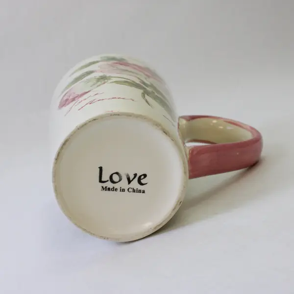 Large White Ceramic Coffee Mug Floral Love 