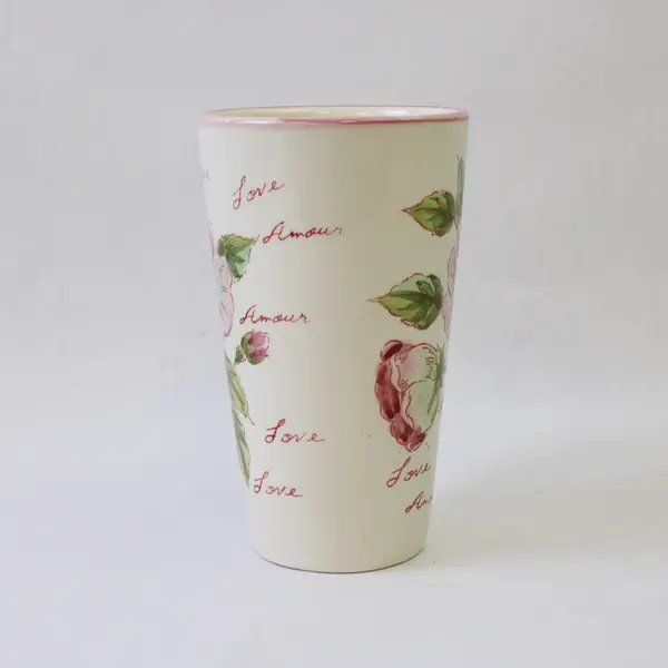 Large White Ceramic Coffee Mug Floral Love 