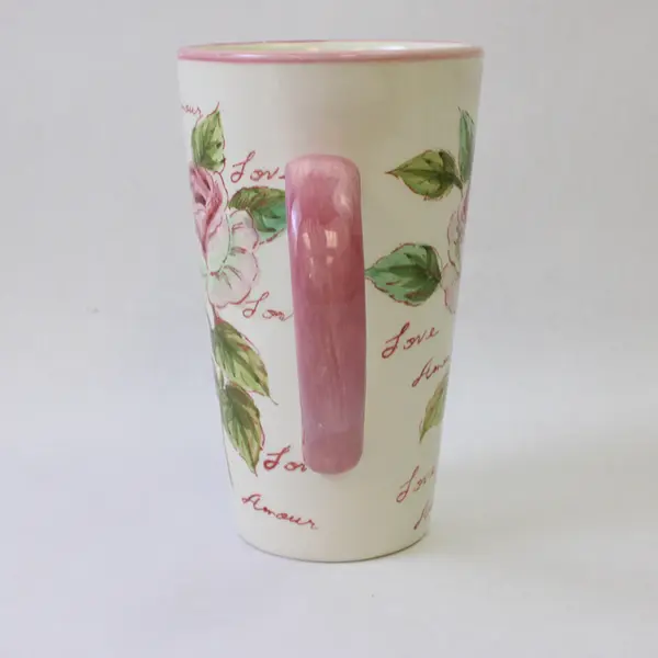 Large White Ceramic Coffee Mug Floral Love 