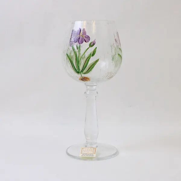 Fifth Avenue Crystal LTD Hand-Painted Crackle Glass Purple Iris Goblet