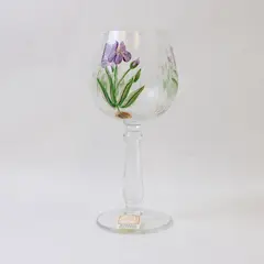 Fifth Avenue Crystal LTD Hand-Painted Crackle Glass Purple Iris Goblet