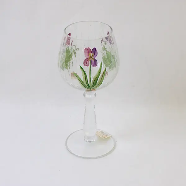 Fifth Avenue Crystal LTD Hand-Painted Crackle Glass Purple Iris Goblet