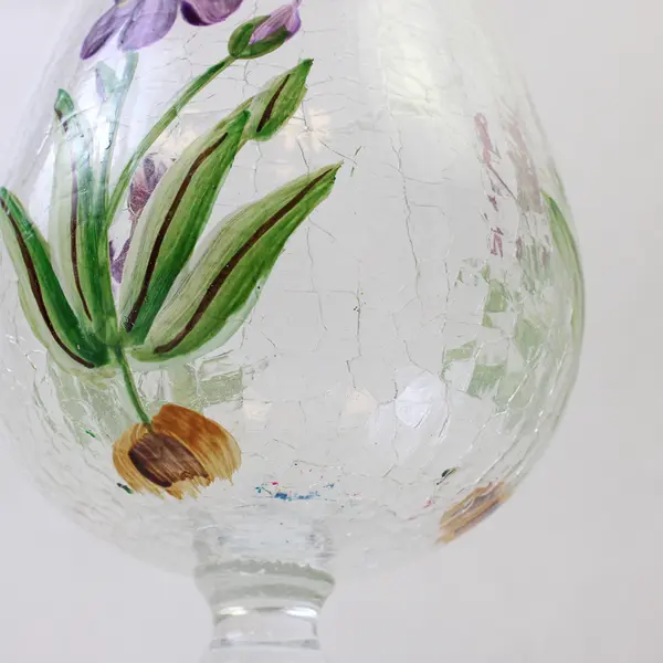 Fifth Avenue Crystal LTD Hand-Painted Crackle Glass Purple Iris Goblet