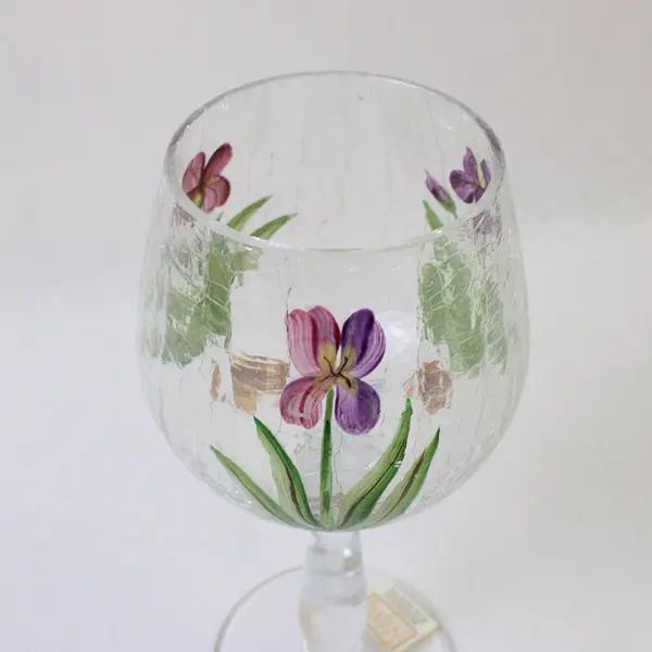 Fifth Avenue Crystal LTD Hand-Painted Crackle Glass Purple Iris Goblet