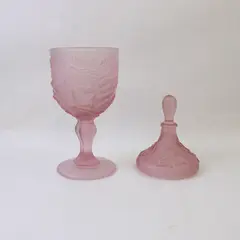 Vintage Pink Frosted Depression Glass Covered Candy Dish