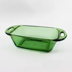 Vintage Anchor Hocking Rectangular Green Clear Glass Loaf Pan 1.5 Qt 5" x 9"