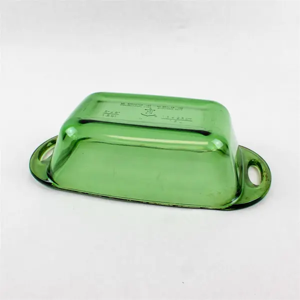 Vintage Anchor Hocking Rectangular Green Clear Glass Loaf Pan 1.5 Qt 5" x 9"