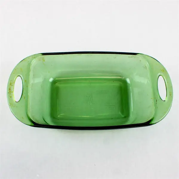 Vintage Anchor Hocking Rectangular Green Clear Glass Loaf Pan 1.5 Qt 5" x 9"