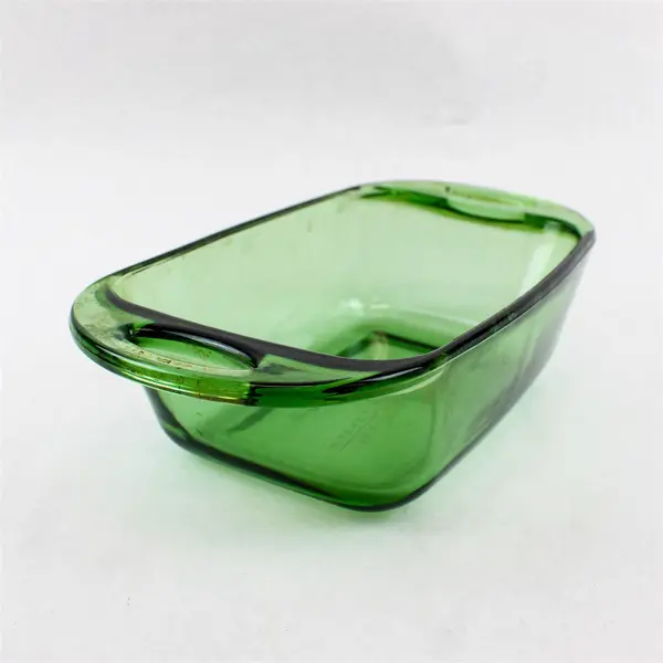 Vintage Anchor Hocking Rectangular Green Clear Glass Loaf Pan 1.5 Qt 5" x 9"
