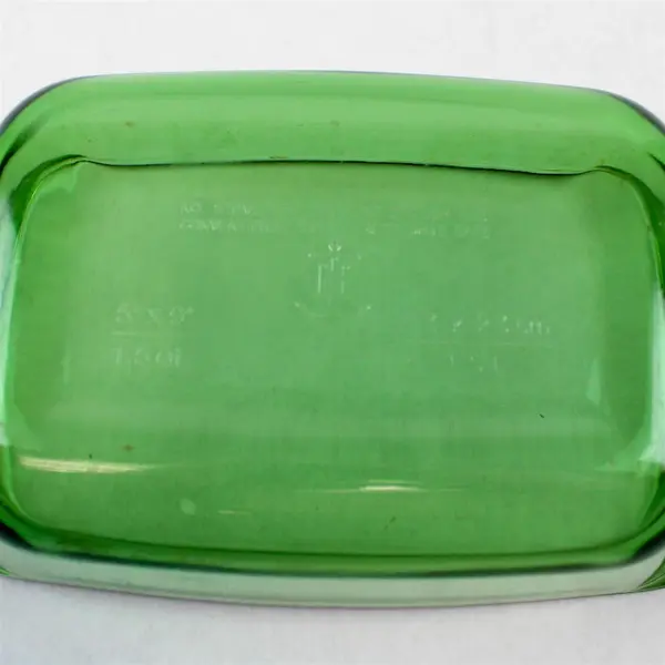 Vintage Anchor Hocking Rectangular Green Clear Glass Loaf Pan 1.5 Qt 5" x 9"
