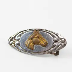 Vintage Chrome Belt Buckle with Horse Emblem 2.4" Wide