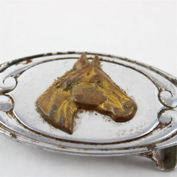 Vintage Chrome Belt Buckle with Horse Emblem 2.4" Wide
