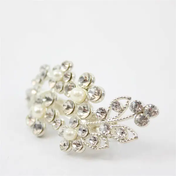 Vintage Faux Stones & Pearls Oval Hair Barrette Clip, Silver Tone