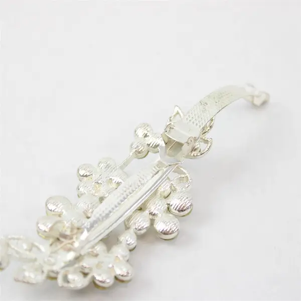 Vintage Faux Stones & Pearls Oval Hair Barrette Clip, Silver Tone