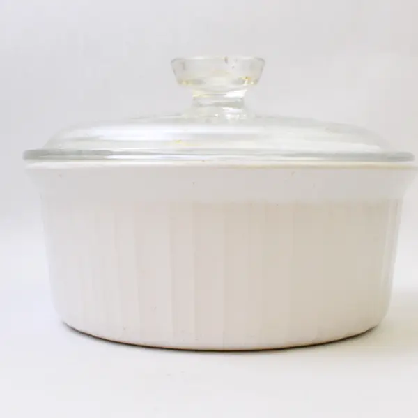 CorningWare French White Ceramic With Glass Top/Lid Round Casserole Dish 8"