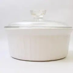 CorningWare French White Ceramic With Glass Top/Lid Round Casserole Dish 8"