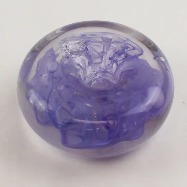 Hand-Blown Glass Paperweight Lavender Lilac Ribbon Swirls 4in