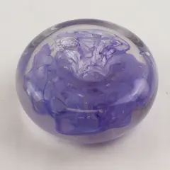 Hand-Blown Glass Paperweight Lavender Lilac Ribbon Swirls 4in
