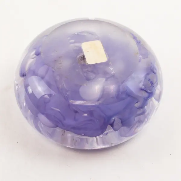Hand-Blown Glass Paperweight Lavender Lilac Ribbon Swirls 4in