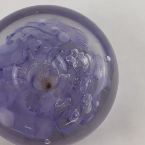 Hand-Blown Glass Paperweight Lavender Lilac Ribbon Swirls 4in