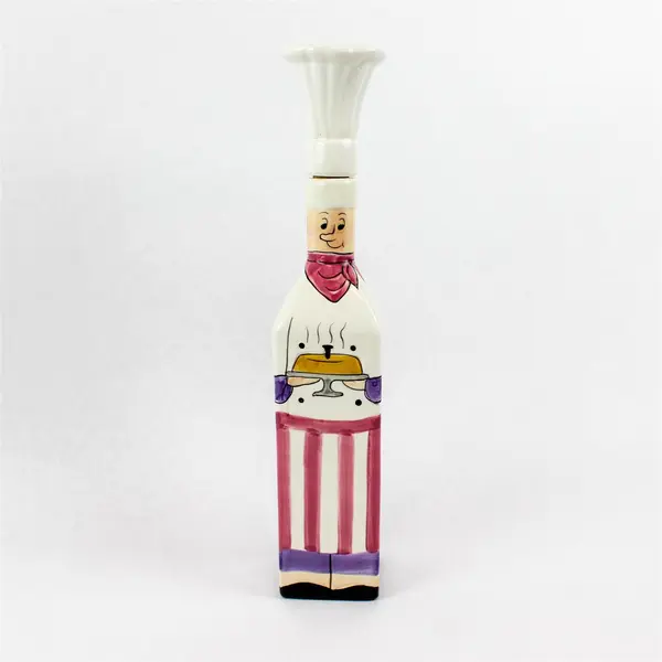 Trisa Cute French Chef Painted Ceramic Oil/Vinegar Bottle Dispenser W/ Top 13"
