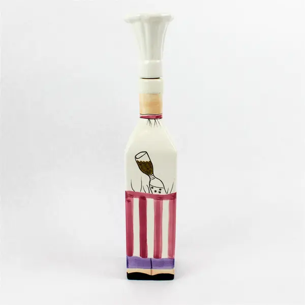 Trisa Cute French Chef Painted Ceramic Oil/Vinegar Bottle Dispenser W/ Top 13"